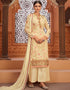 Cream Palazzo style Suit Georgette Salwar Kameez in Digital Print Embroidery, Stone & Lace Work