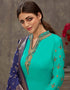Sky Blue Palazzo style Suit Japan Satin Salwar Kameez in Embroidery, Stone & Lace Work Closure View