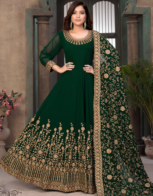 Green Faux Georgette Anarkali Anarkali Closure View