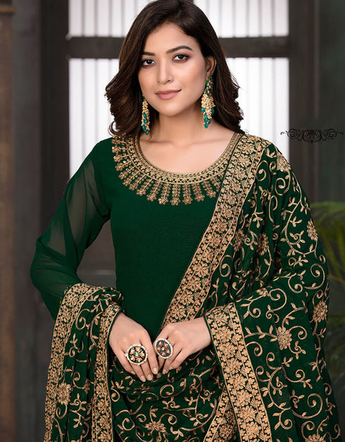 Green Faux Georgette Anarkali Anarkali Back View