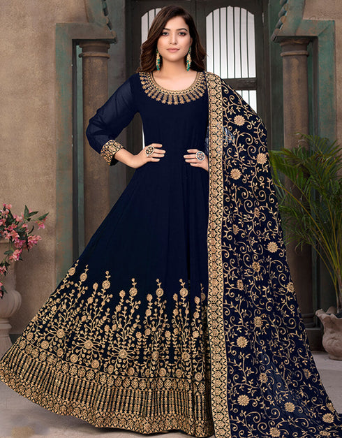 Blue Faux Georgette Anarkali Anarkali Closure View