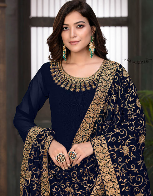 Blue Faux Georgette Anarkali Anarkali Back View