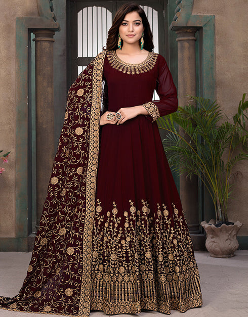 Maroon Faux Georgette Anarkali Anarkali