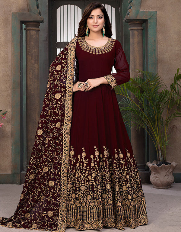 Maroon Faux Georgette Anarkali Anarkali