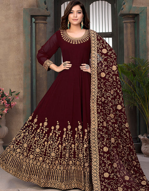 Maroon Faux Georgette Anarkali Anarkali Closure View