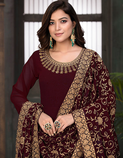 Maroon Faux Georgette Anarkali Anarkali Back View