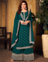 Bottle Green Faux Georgette Palazzo Suit Closure View