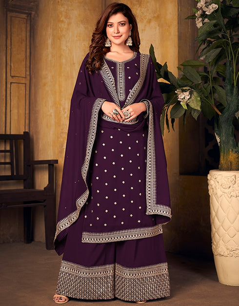 Purple Faux Georgette Palazzo Suit Closure View