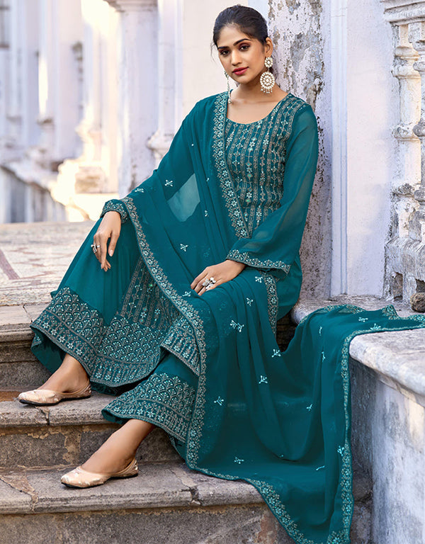stylish chathams blue glory silk designer party wear readymade salwar suit with chathams blue santool ie-27-2711 Front View