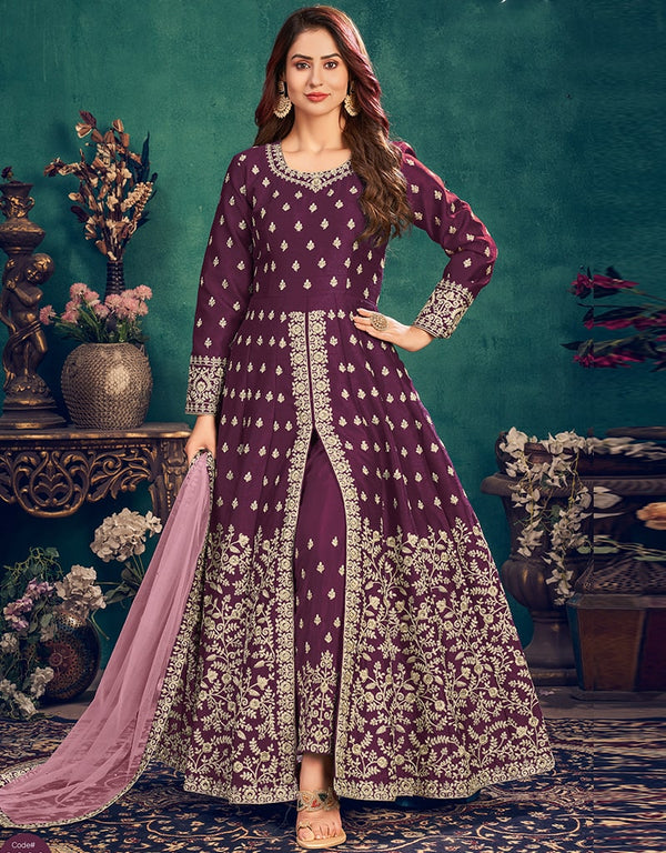 Purple Art Silk Pant Suit