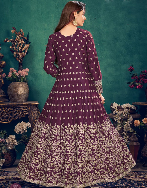 Purple Art Silk Pant Suit Back View