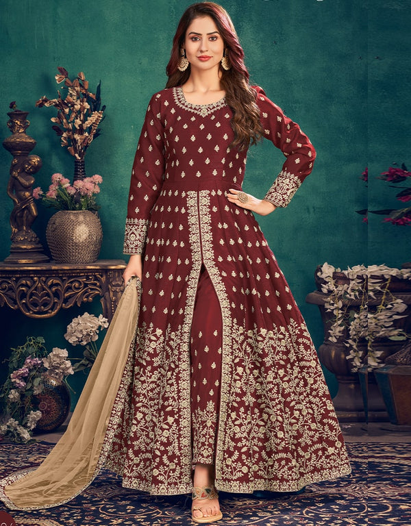 Brown Art Silk Pant Suit