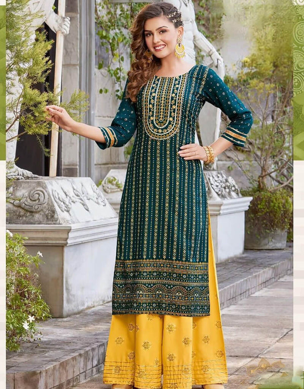 Deep Teal Heavy Reyon Sharara Straight