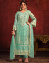 Traditional Party Wear Viscose Organza Salwar Suit Summer Green Viscose Organza Pant Straight Close-up View