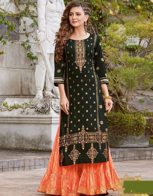 Green Heavy Reyon Sharara Straight