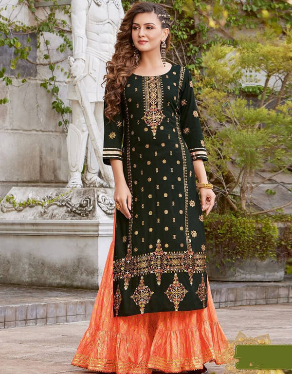 Green Heavy Reyon Sharara Straight