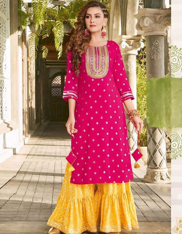 Dark Pink Heavy Reyon Sharara Straight