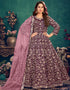 Dark Purple Anarkali style Suits 9000 Velvet Salwar Kameez in Embroidery, Stone and Lace Work