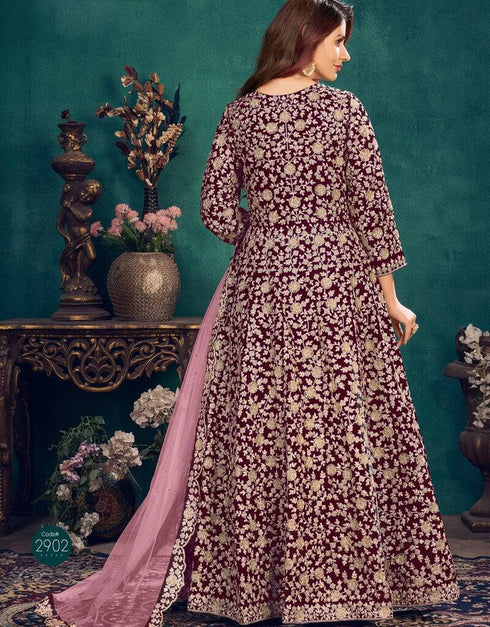 Dark Purple Anarkali style Suits 9000 Velvet