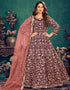 Maroon Anarkali style Suits 9000 Velvet Salwar Kameez in Embroidery, Stone and Lace Work