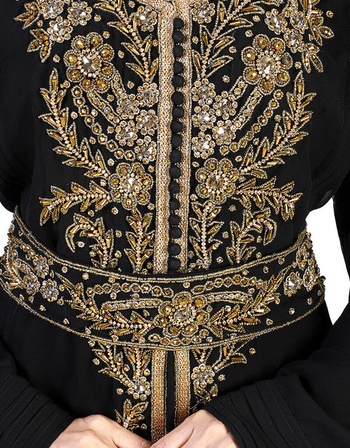 Trendy Black Georgette Hand Pearl Work Moroccan kaftan