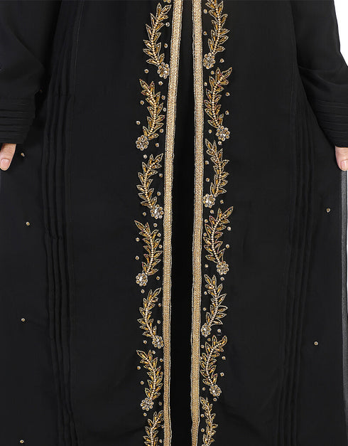 Trendy Black Georgette Hand Pearl Work Moroccan kaftan