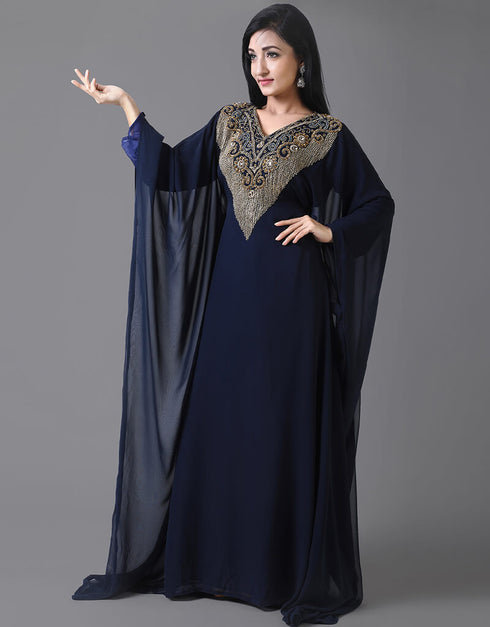 Modern Blue Georgette Hand Zari Embroidery Farasha