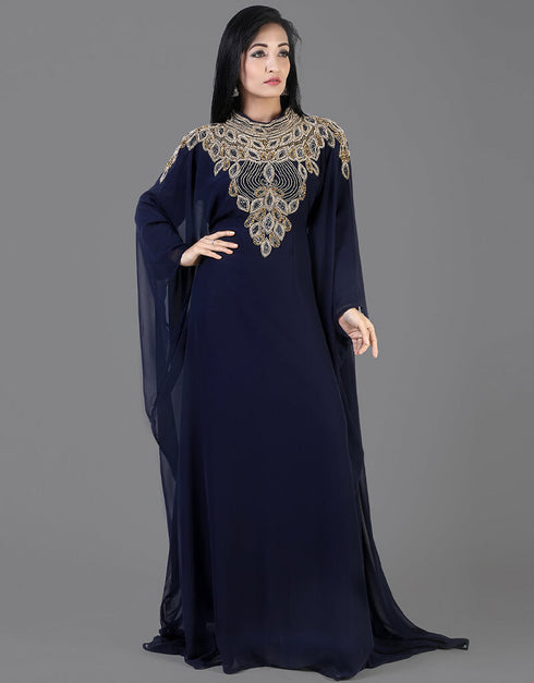 Modest Blue Georgette Hand Zari Embroidery Farasha
