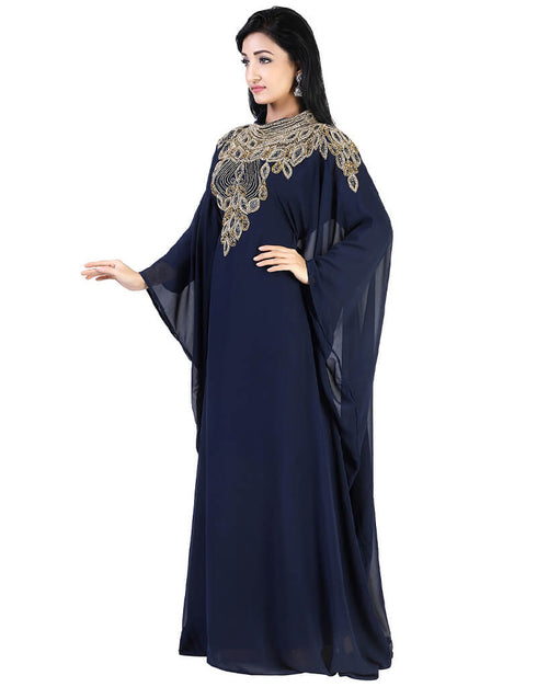 Modest Blue Georgette Hand Zari Embroidery Farasha