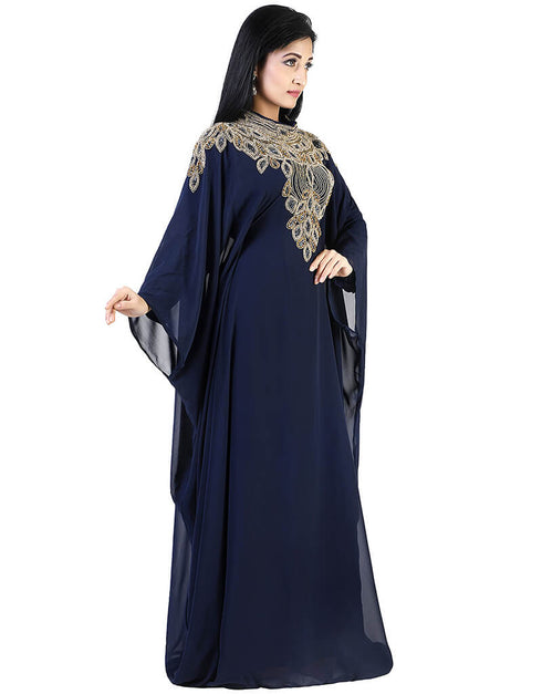 Modest Blue Georgette Hand Zari Embroidery Farasha