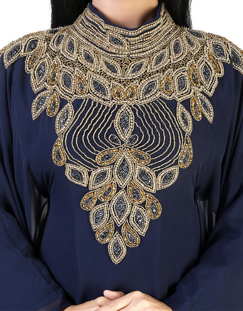 Modest Blue Georgette Hand Zari Embroidery Farasha