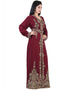 Women Maroon Georgette Hand pearl Embroidery Kaftan