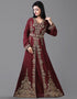 Women Maroon Georgette Hand pearl Embroidery Kaftan
