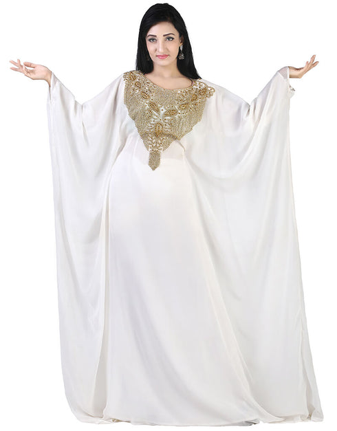 Dubai White Georgette Moti Embroidery Farasha