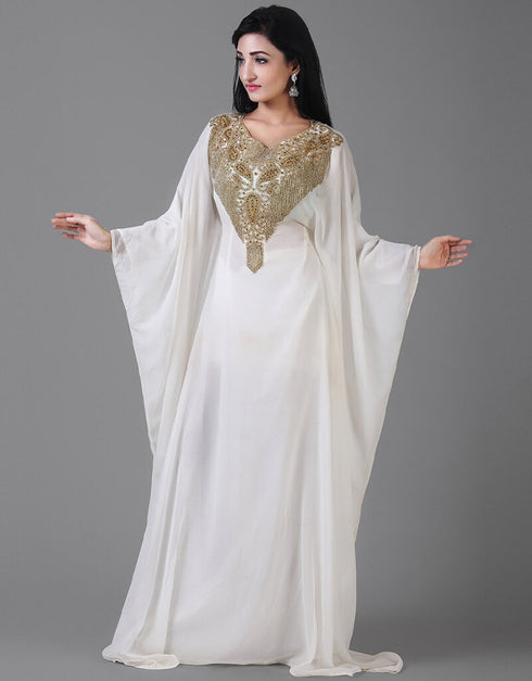 Dubai White Georgette Moti Embroidery Farasha