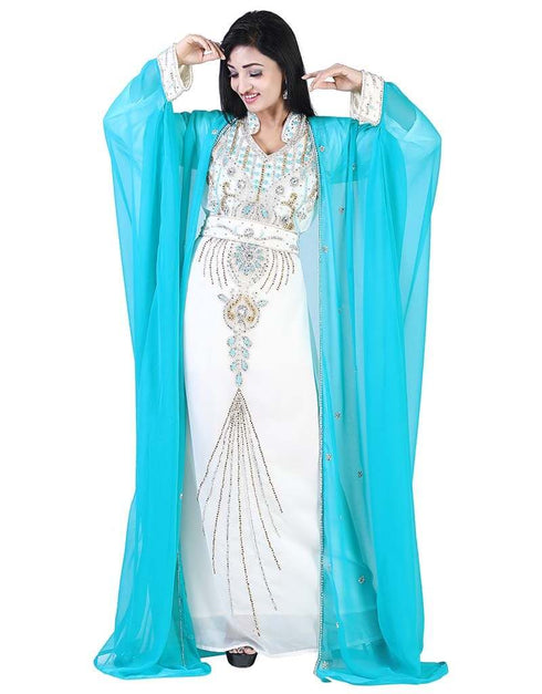 Muslim Sky Blue Colored Embroidery worked Kaftan