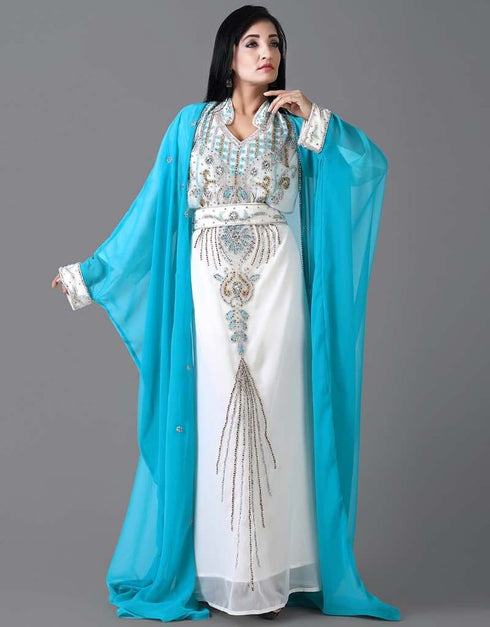 Muslim Sky Blue Colored Embroidery worked Kaftan