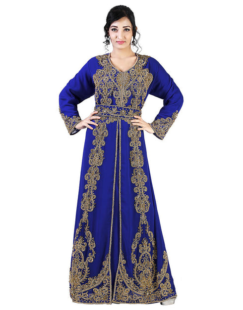 Modern Blue Georgette Pearl Embroidery Kaftan