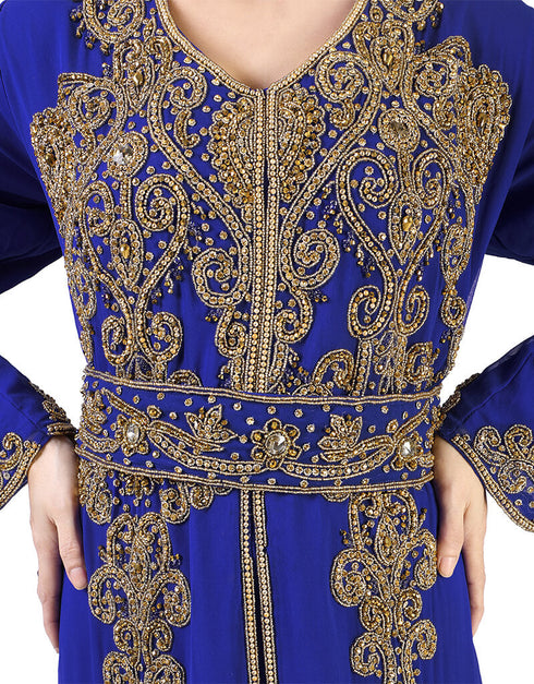 Modern Blue Georgette Pearl Embroidery Kaftan
