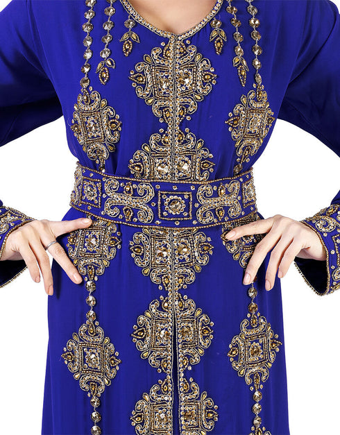 Designer Blue Georgette Stone Embroidery Kaftan