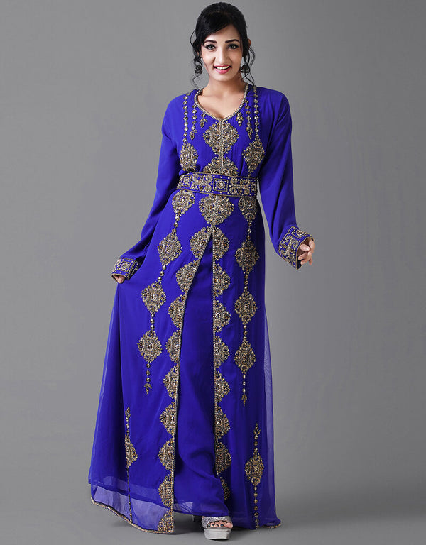 Designer Blue Georgette Stone Embroidery Kaftan