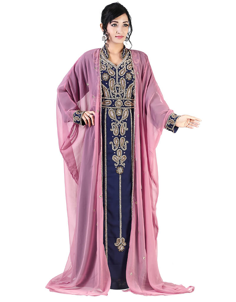 Modern contrast band with inner Dubai Kaftan Navy Blue