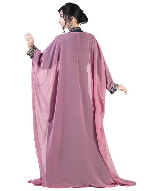 Dubai Navy Blue and Pink Georgette Hand Zari Embroidery Bridal Kaftan