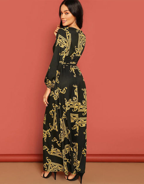 Yellow Latest Printed Maxi Dress Closure View