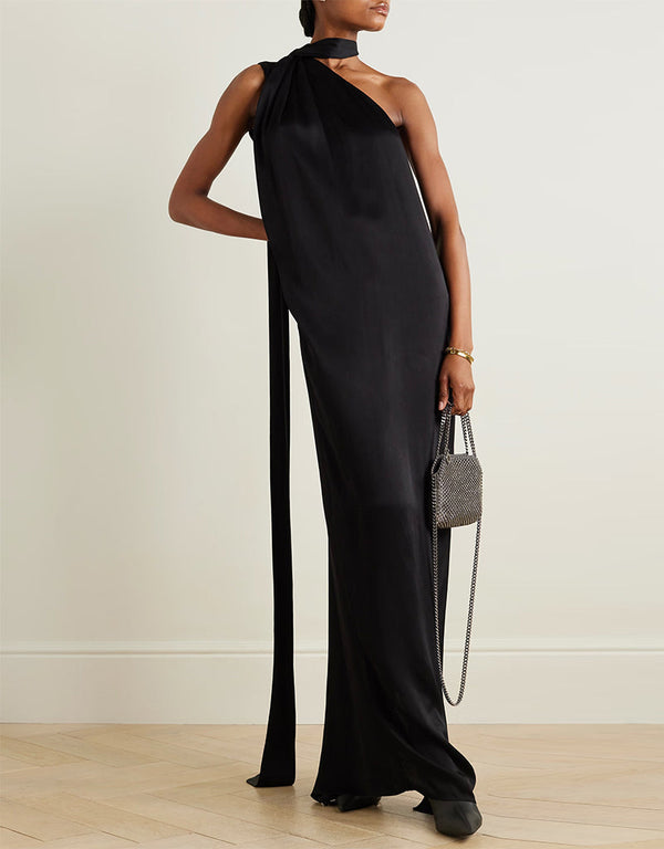 black viscose silk trendy designer party wear maxi dress digital printed work details for dress jsdc-7030-black Front View