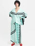 Light Mint Green & Black Soft Satin Silk Kaftan Closure View
