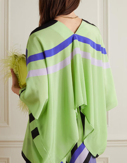 Light Green Silk Crepe Kaftan Back View