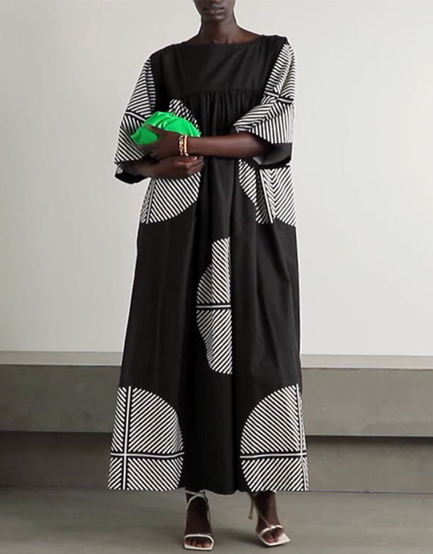 Black & White Poly Rayon Cotton Kaftan Back View