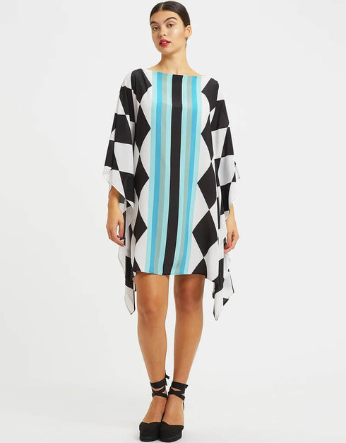 Black And White Fancy Soft Silk Crepe Kaftan