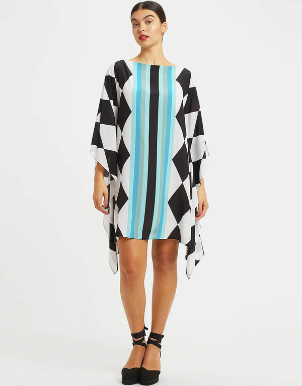 Black And White Fancy Soft Silk Crepe Kaftan